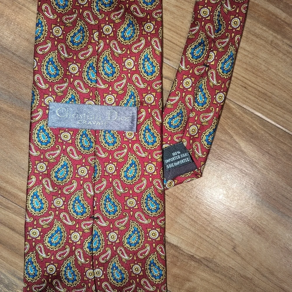 Christian‎ Dior Silk Vintage Paisley Necktie Red Blue Gold